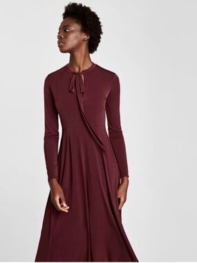 Zara burgundy neck tie dress